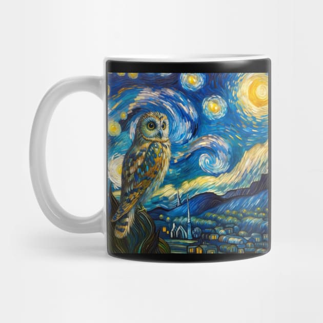 Starry Owl Night Tee: Van Gogh-Inspired Owl by Edd Paint Something